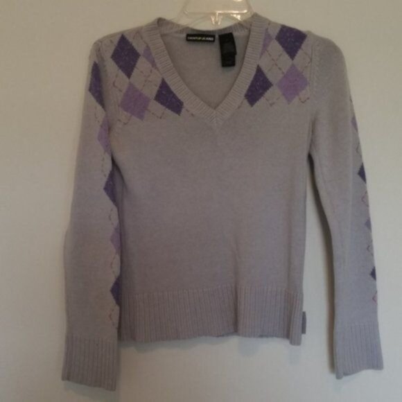 Sweater Argyle V Neck DKNY Jeans Gray Purple Women's WOMAN'S Medium - Picture 3 of 10